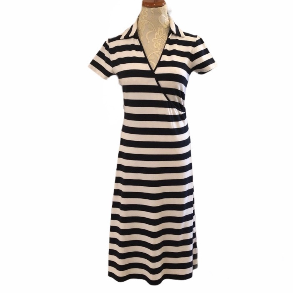 Vineyard Vines Navy and White Faux Wrap Knit Dress